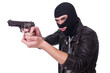 Young thug with gun isolated on white