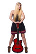 Guitar player woman isolated on white