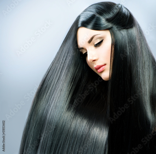 Photo: Long Straight Hair. Beautiful Brunette Girl Long Straight Hair. Beautiful Brunette Girl