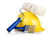 Foto: Helmet and roll brush isolated on white Helmet and roll brush isolated on white