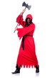 Executioner in red costume with axe on white