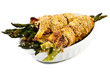 bunch of asparagus rolled with  puff pastry and speck
