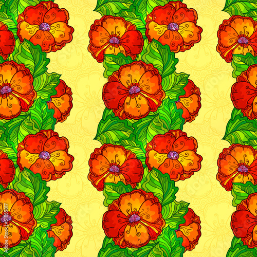 Vector: Vector ornate poppy flowers seamless pattern Vector ornate poppy flowers seamless pattern