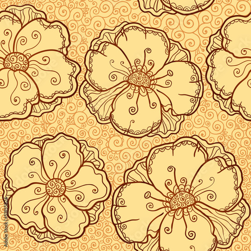 Vector: Vector ornate poppy flowers seamless pattern Vector ornate poppy flowers seamless pattern