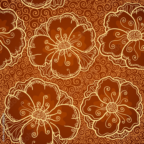 Vector: Vector ornate poppy flowers seamless pattern Vector ornate poppy flowers seamless pattern