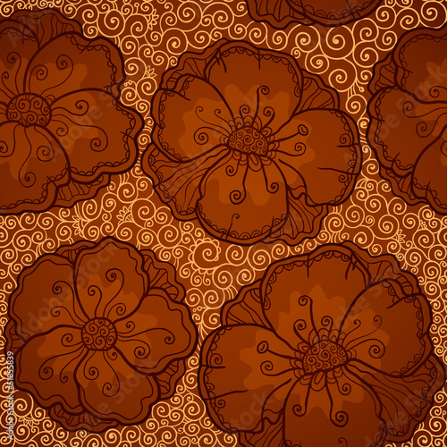 Vector: Vector ornate poppy flowers seamless pattern Vector ornate poppy flowers seamless pattern