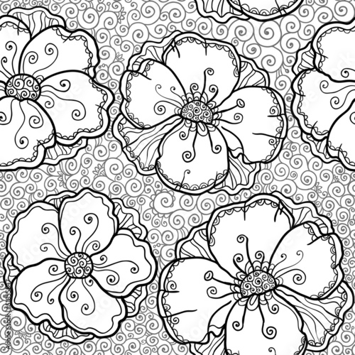 Vector: Vector ornate poppy flowers seamless pattern Vector ornate poppy flowers seamless pattern