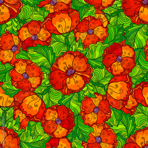 Vector: Vector ornate poppy flowers seamless pattern Vector ornate poppy flowers seamless pattern
