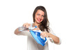 the girl fills the iron in with water