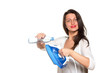 the girl fills the iron in with water