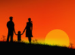 Happy Family on a sunset background.Earth day. Vector