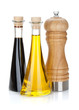 Olive oil and vinegar bottles with pepper shaker