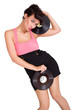 Frau mit Schallplatten in der Hand