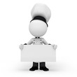 3d white people as chef holding white sign