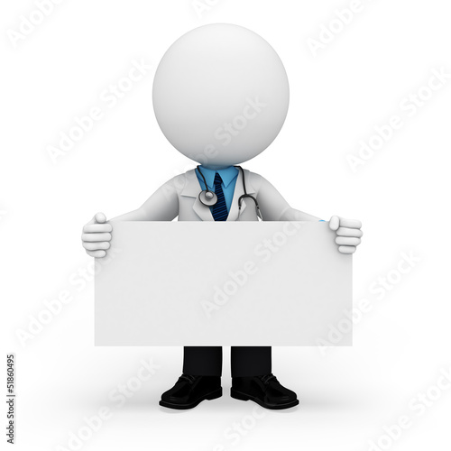 Photo: 3d white people as doctor holding big white sign 3d white people as doctor holding big white sign