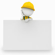 3d white people as plumber standing near sign