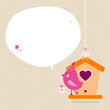 Vector: Pink Bird House Gift Speech Bubble Beige Dots Pink Bird House Gift Speech Bubble Beige Dots