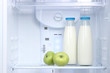 Open refrigerator with diet food