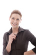 Smiling businesswoman holding her glasses