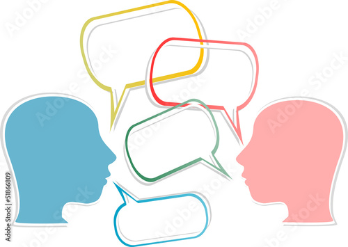 Illustration: dialogue concept. human head with speech bubbles dialogue concept. human head with speech bubbles