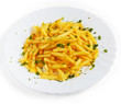 potatoes fries plate dill isolated on white background