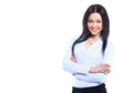 Positive business woman smiling over white background