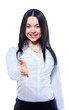 Young business woman giving hand for handshake