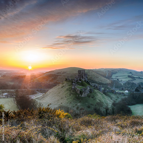 Photo: Sunrise at Corfe Castle Sunrise at Corfe Castle