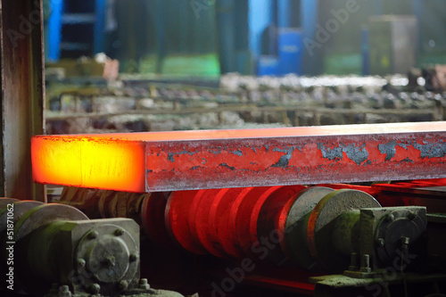 Photo: hot steel on conveyor hot steel on conveyor