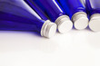 Closeup image of blue bottles