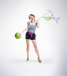 Woman with fruits and cocktail holding drinking straw