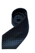 cravatta blu con pois bianchi su sfondo bianco