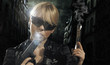 beautiful sexy girl holding gun .