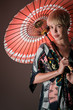 Kimono Girl With Parasol Portrait