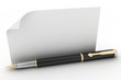 Illustration: pen with a sheet of paper. 3d render illustration pen with a sheet of paper. 3d render illustration