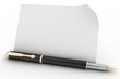 Illustration: pen with a sheet of paper. 3d render illustration pen with a sheet of paper. 3d render illustration