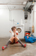 housewife bored in the laundry