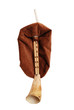 close-up of  antique bagpipe from Scotland over white background
