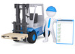 3d man in a hard hat next to the loader