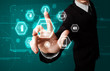 Businessman pressing virtual media type of buttons