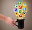 Coffee mug with colorful media icons
