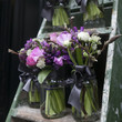 bouquet of blue hyacinth in vase of glass.