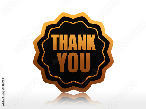 Illustration: thank you in golden black star label thank you in golden black star label