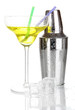 Cocktail shaker and cocktail isolated on white