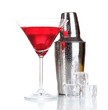Cocktail shaker and cocktail isolated on white