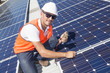 Solar panels with technician