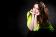 Attractive girl in bright vivid colour sweater