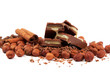 Stack of chocolate tiles with hazelnuts and cinnamon sticks on a