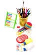 School and office supplies on white background. Back to school.