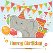 Happy Birthday card with cute little elephant